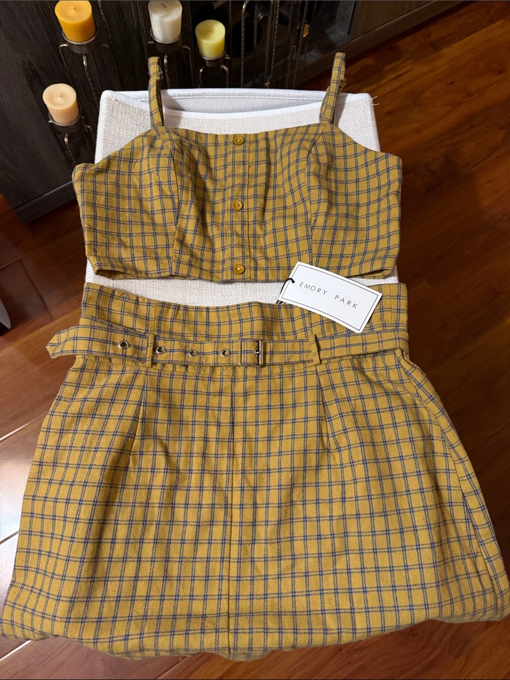 emory park Mustard Plaid Two-Piece Dress Set